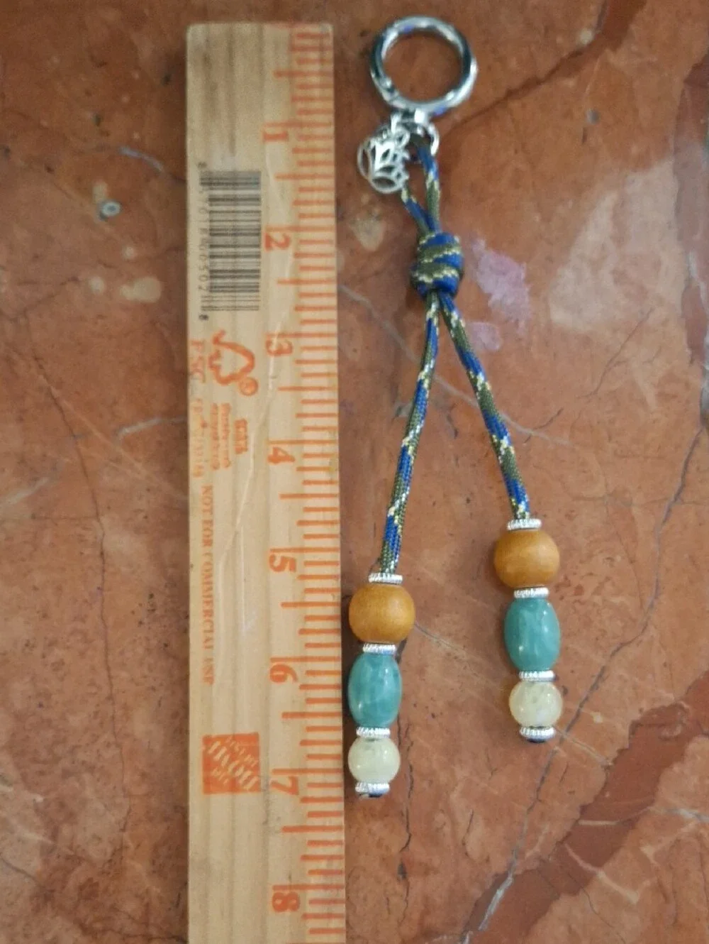 Beaded Tassel Keychain Bag Charm with Lotus Charm - Teal, Wood & Cream